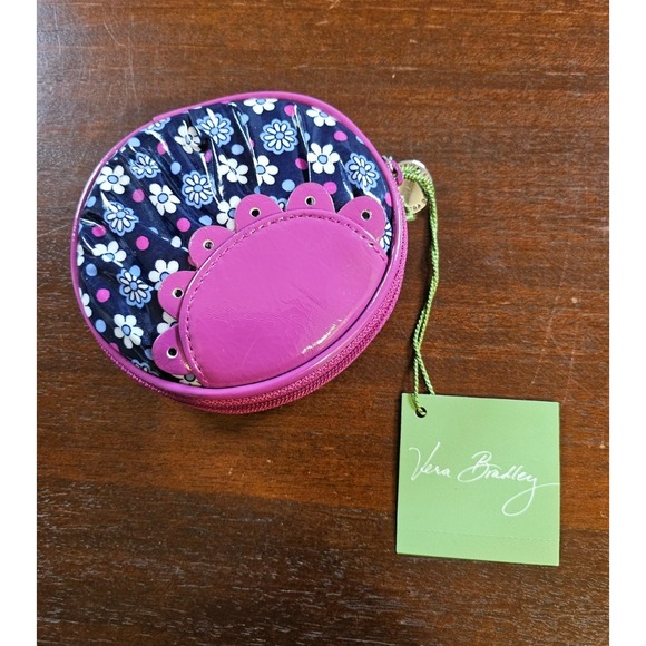 Vera Bradley Frill Coin Change Purse Peek A Boo Boysenberry Flower Purple Zips - Picture 2 of 5